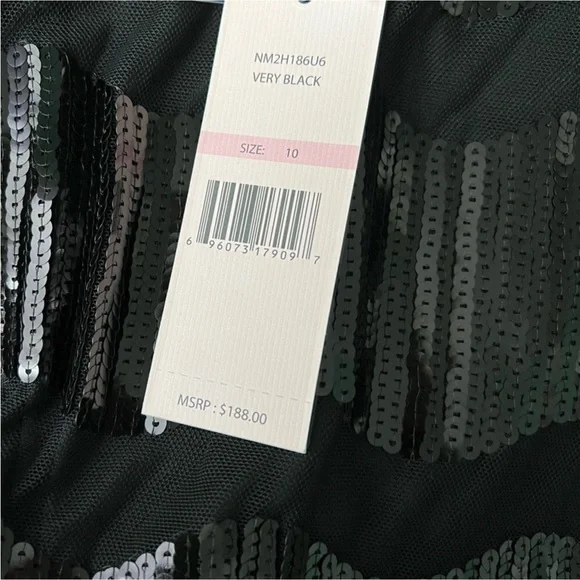 Anthro NANETTE LEPORE Black Wavy Sequin Striped Long Sleeve Dress - Picture 14 of 16